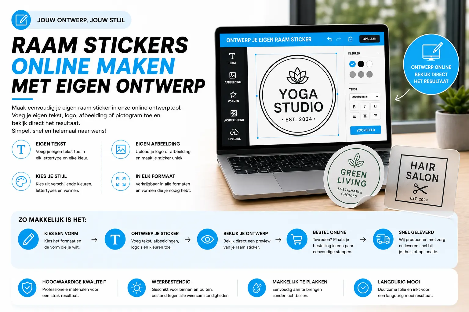 Raam stickers online maken met eigen ontwerp - Online ontwerptool voor raamstickers bestellen